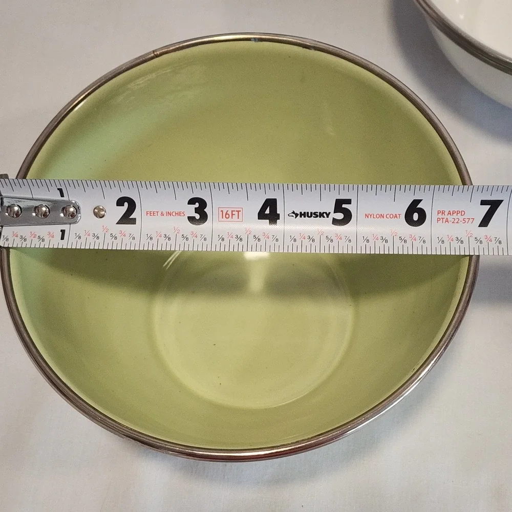 Pottery Barn Enamelware Bowls Set of 9 Pastel Green Blue White Metal Farmhouse‎
